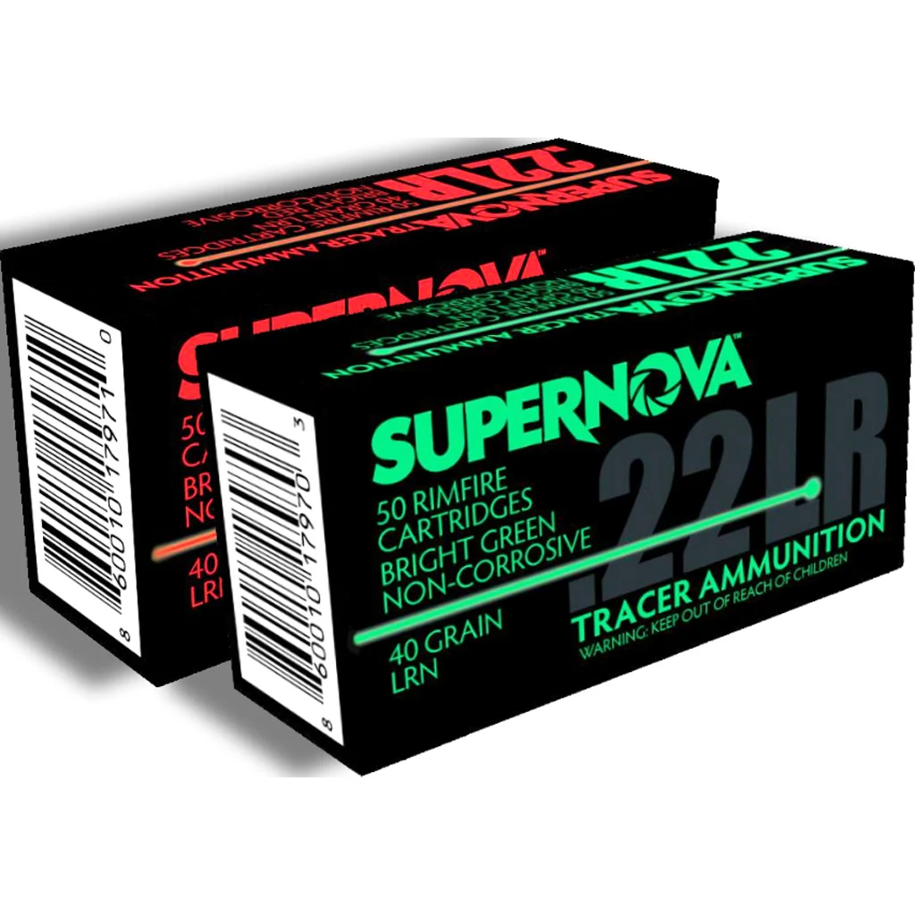 Supernova Tracer Rimfire Ammunition 22 LR 40gr. LRN Red Tracer 50 Rd. ernova Tracer Rimfire Ammunition 22 LR 40gr. LRN Red Tracer 50 Rd. Ammo