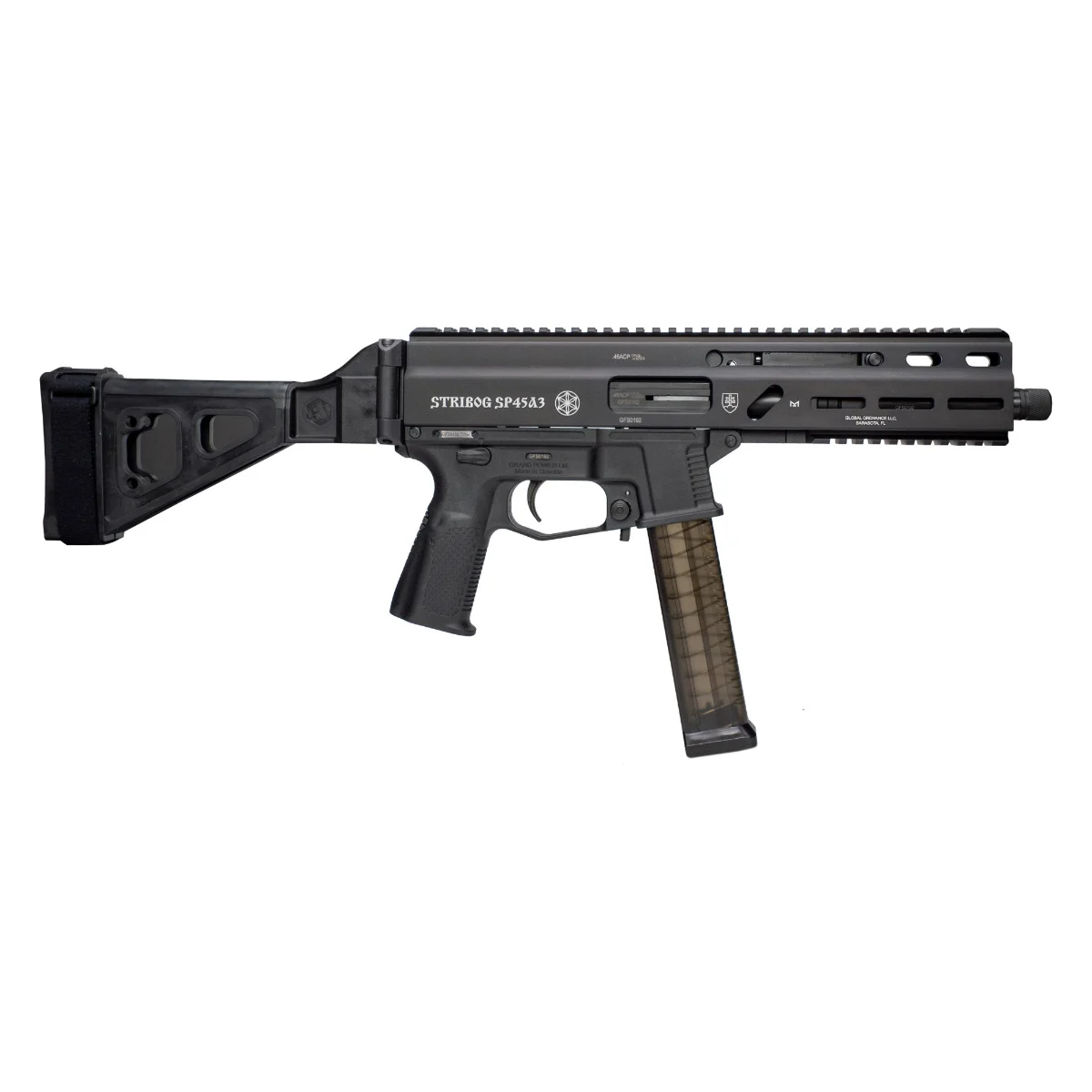 GRAND POWER STRIBOG SP45A3 SUB PSTL W/SBT BRC BLK .45 ACP 8" THRD
