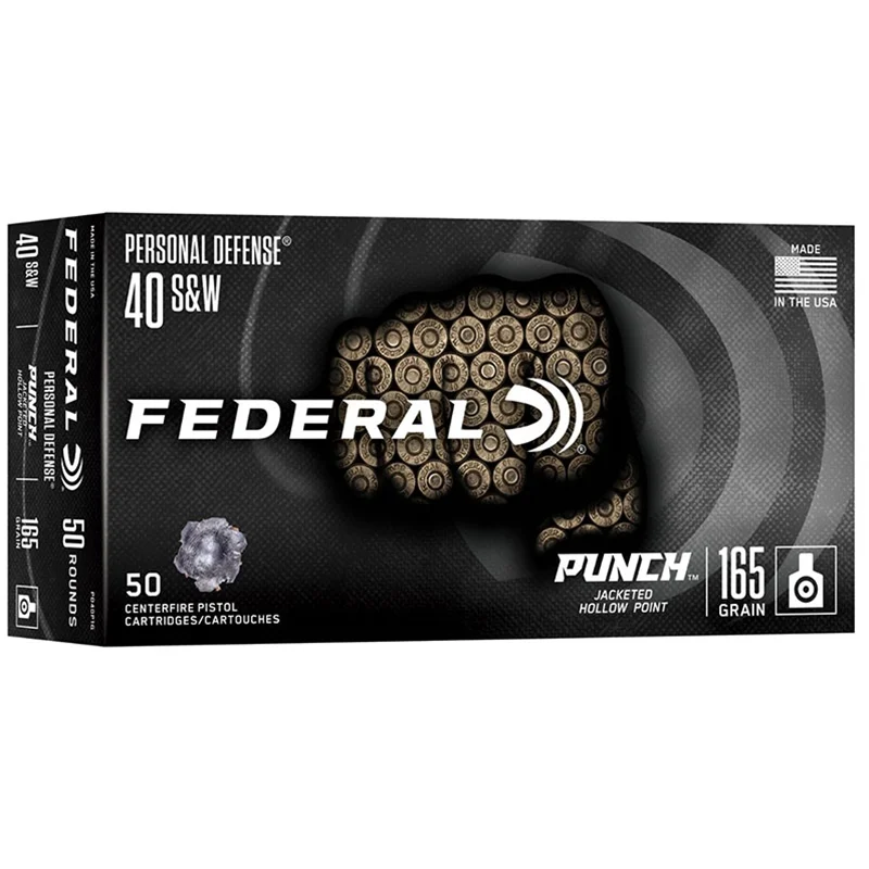 FEDERAL 40 S&W 165GR PUNCH JHP 50RD/BX 10BX/CS ERAL 40 S&W 165GR PUNCH JHP 50RD/BX 10BX/CS Ammo